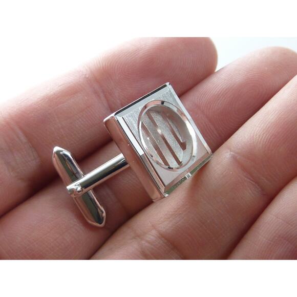 Vintage Cufflinks Rare Slotted Abstract Silver tone Retro - Picture 4 of 4